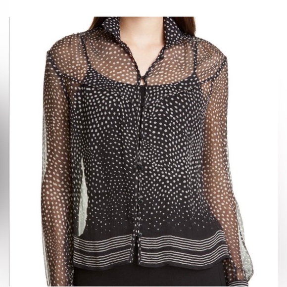 Rag & Bone Libby Silk Sheer Polka Dot Top Button down in black white size XS - Picture 1 of 10